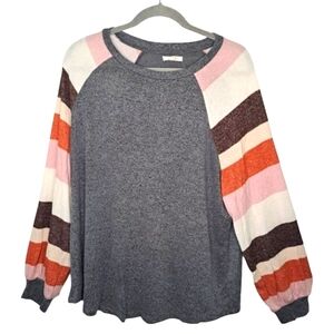 Maurices Gray Lightweight Sweater with Striped Sleeves Plus Size 1X